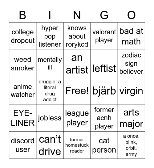 twitter bingo Card