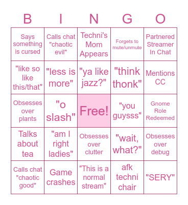 Techni Bingo Card