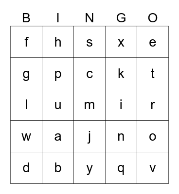 Lower Letters Bingo Card
