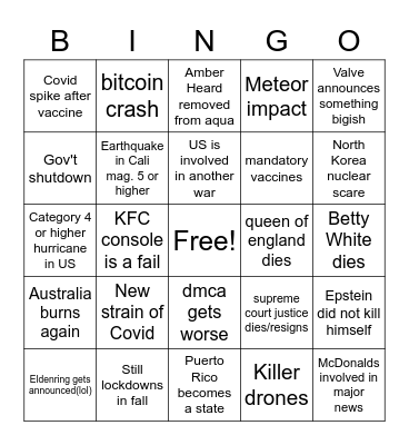 2021 BINGO Card