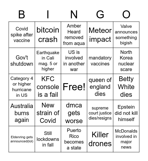 2021 BINGO Card