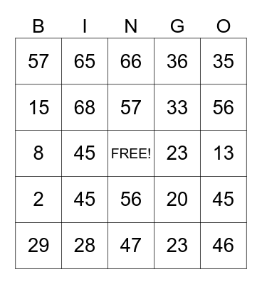 school Bingo Card