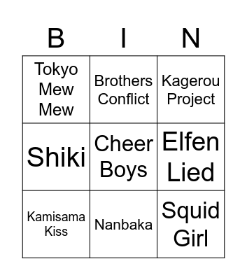 obscure anime bingo Card