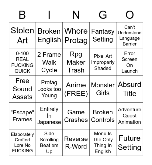 Rabbit Hentai Game Stream Bingo Card