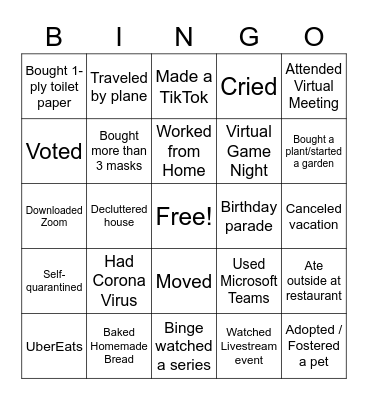 Goodbye 2020 Bingo Card