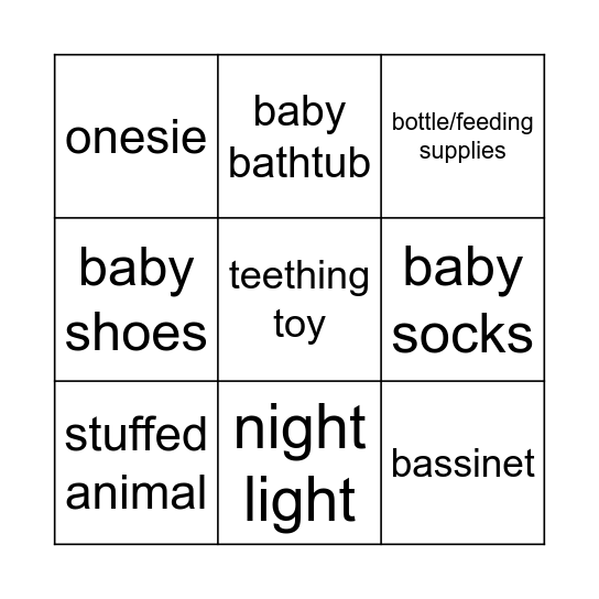 Baby Bingo! Bingo Card