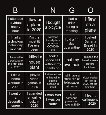 2020 Year End BINGO Card