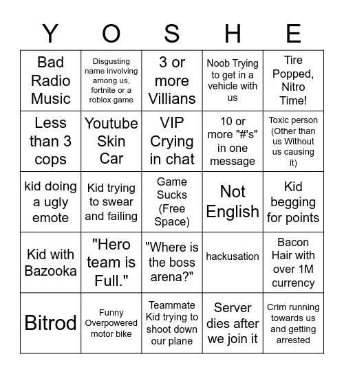 Untitled Bingo Card