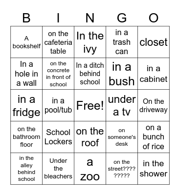 Places I've Slept Bingo Card