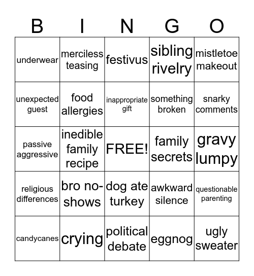 christmas family bingo Card