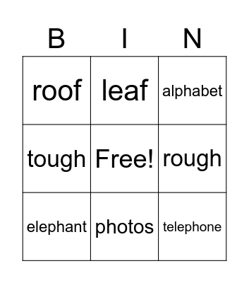 Spellings ph f gh Bingo Card
