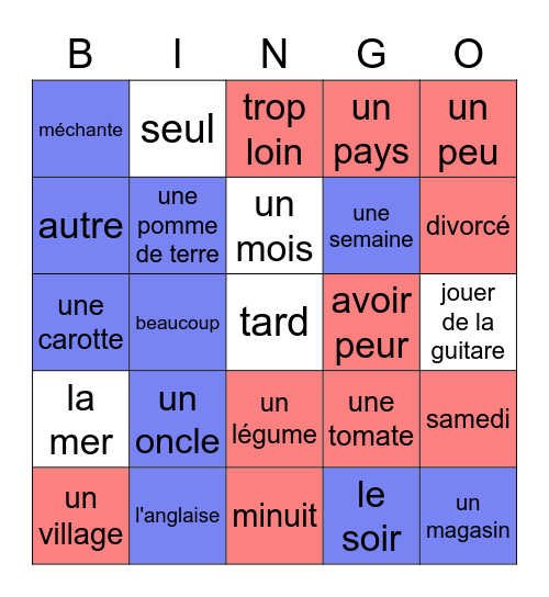 Frans unité 21-24 Bingo Card
