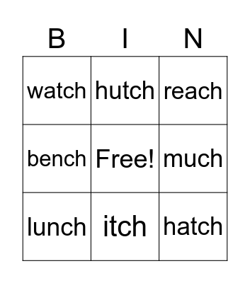 Spelling tch ch Bingo Card