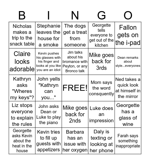 Family Bingo Card