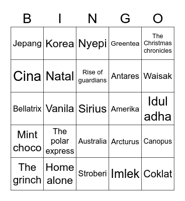 Zephy! Bingo Card