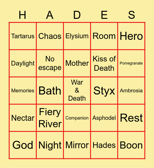 Hades Bingo Card