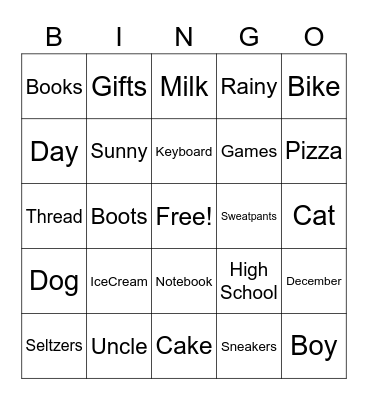 Jack's Birthday Bingo Card