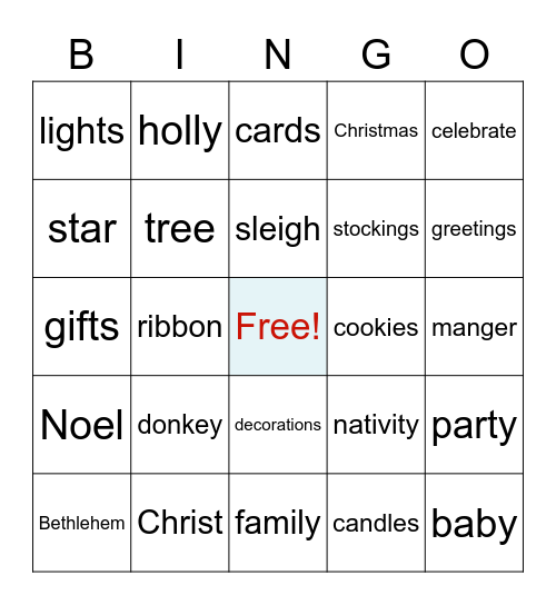 Christmas Words Bingo Card