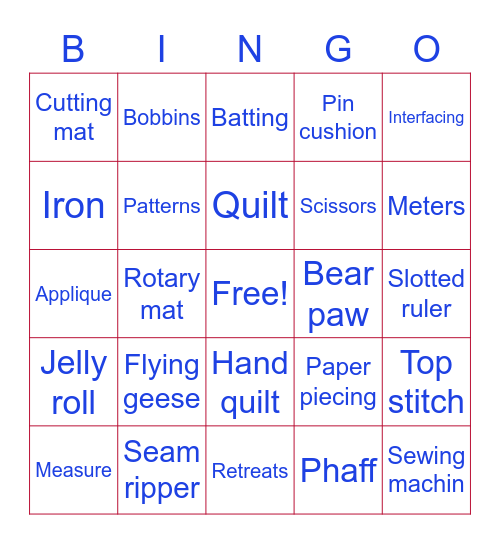 Quilts by the Bay Bingo Card