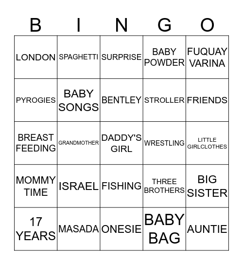 LANELLE'S BABY SHOWER Bingo Card