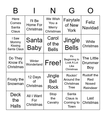 Christmas Song Bingo Card