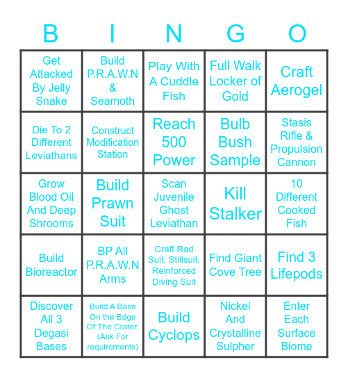 Retart Subnutica Bigno Bingo Card