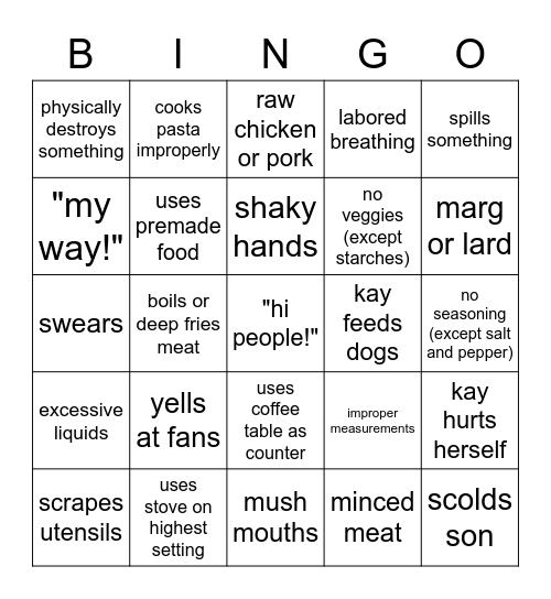 If Kay Cooked a Year it would be 2020 Bingo Card
