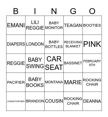 LANELLE'S BABYSHOWER Bingo Card