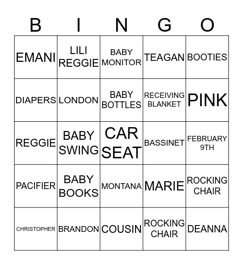 LANELLE'S BABYSHOWER Bingo Card