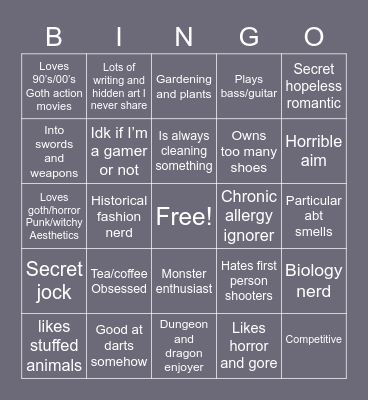 Dread Bingo Card
