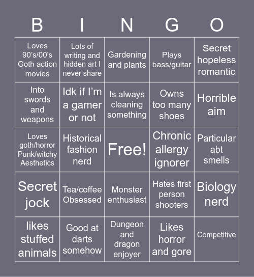 Dread Bingo Card