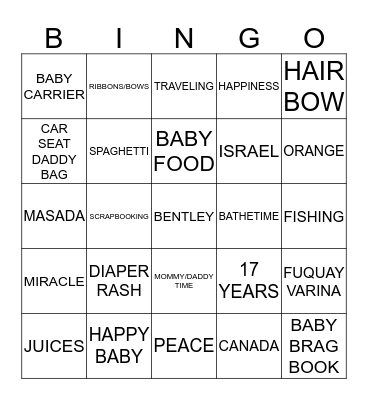 LANELLE'S BABYSHOWER Bingo Card