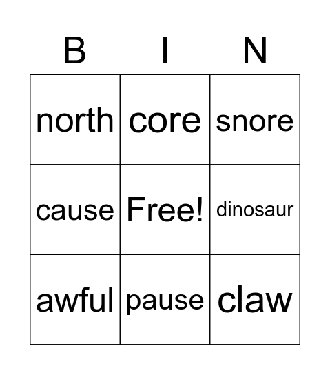 Spellings or au aw ore Bingo Card