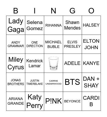 New Years 2021! MUSIC ARTISTS Bingo Card