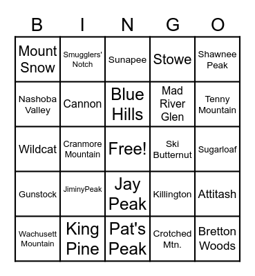 PLACES WE HAVE SKIED Bingo Card