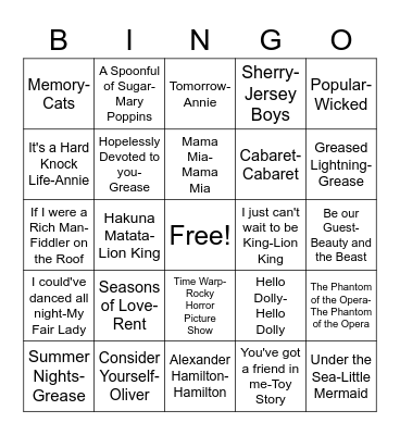 BB45-Show Tunes! Bingo Card