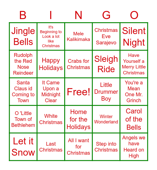 Smith Family Christmas Bingo Card