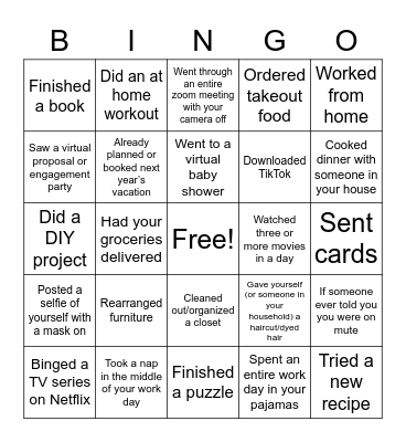 Quarantine Bingo Card