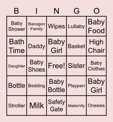 Kathy's Baby Shower Bingo Card