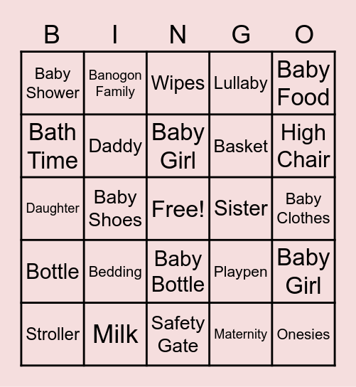 Kathy's Baby Shower Bingo Card