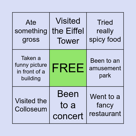 TRAVEL BINGO Card