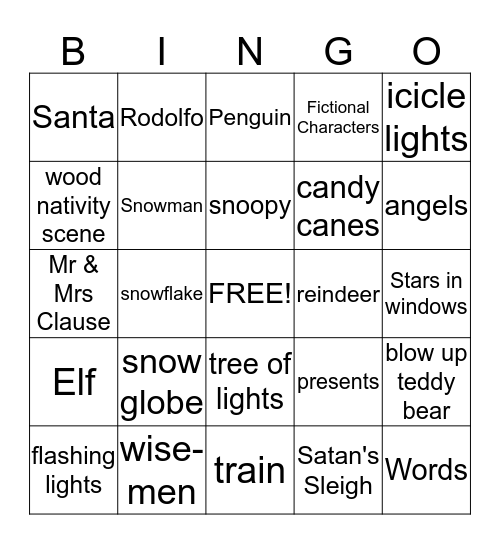 Christmas Lights Bingo Card
