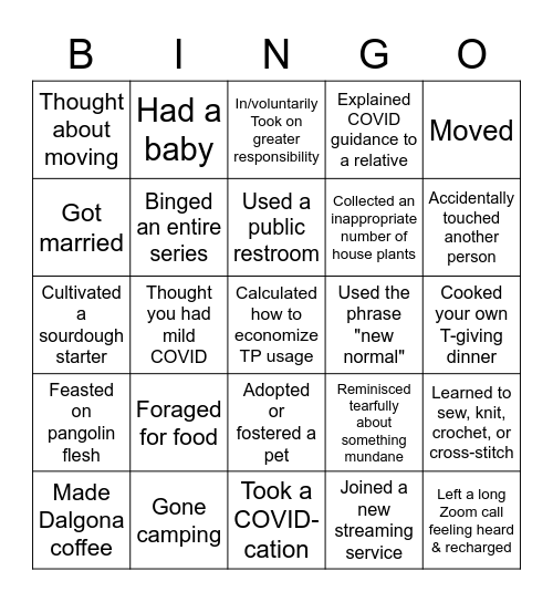 HHS 2020 Bingo Card