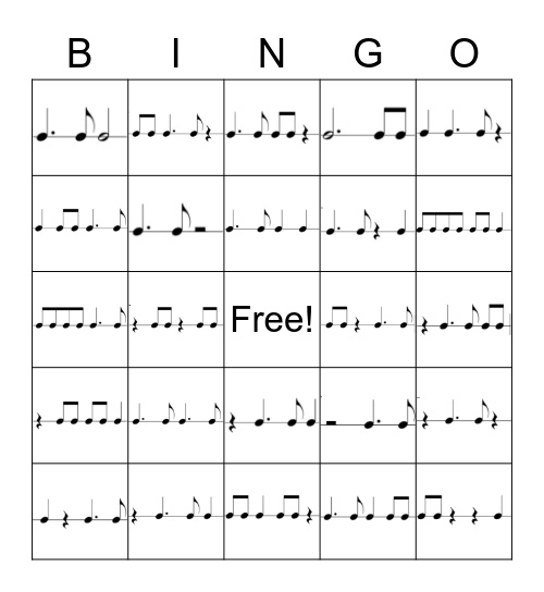 Rhythm Bingo (Dotted Quarters) Bingo Card