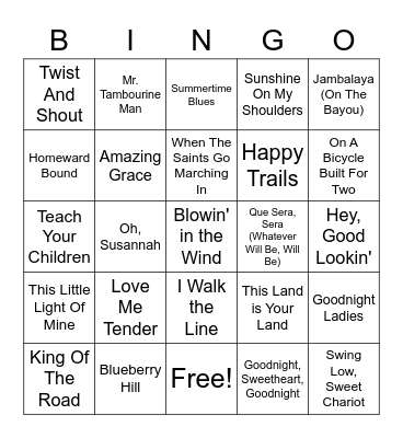 Familiar Songs Bingo Card