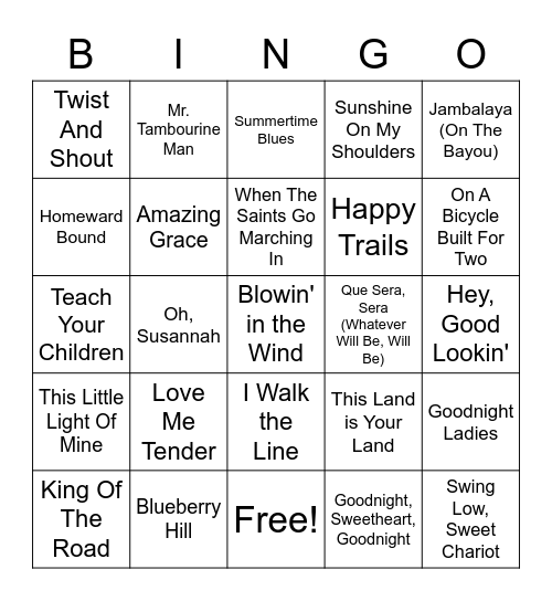 Familiar Songs Bingo Card