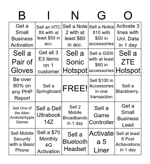 T-Mobile Holiday Bingo Card