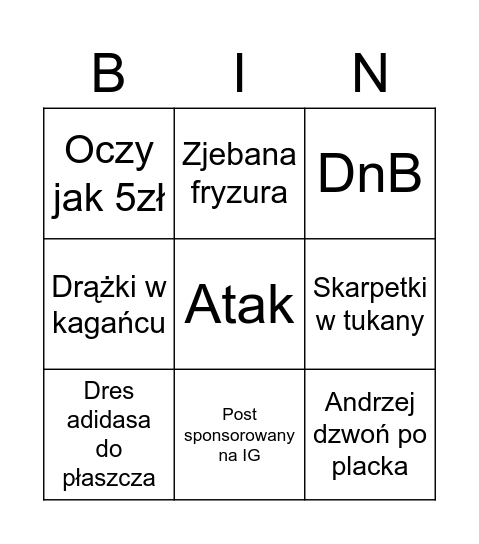 Mroczek bingo Card