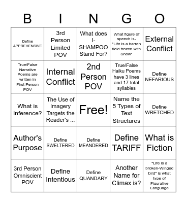 7th Grade Mid-Term Review Bingo Card