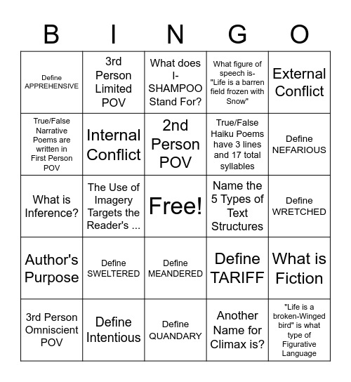 7th Grade Mid-Term Review Bingo Card